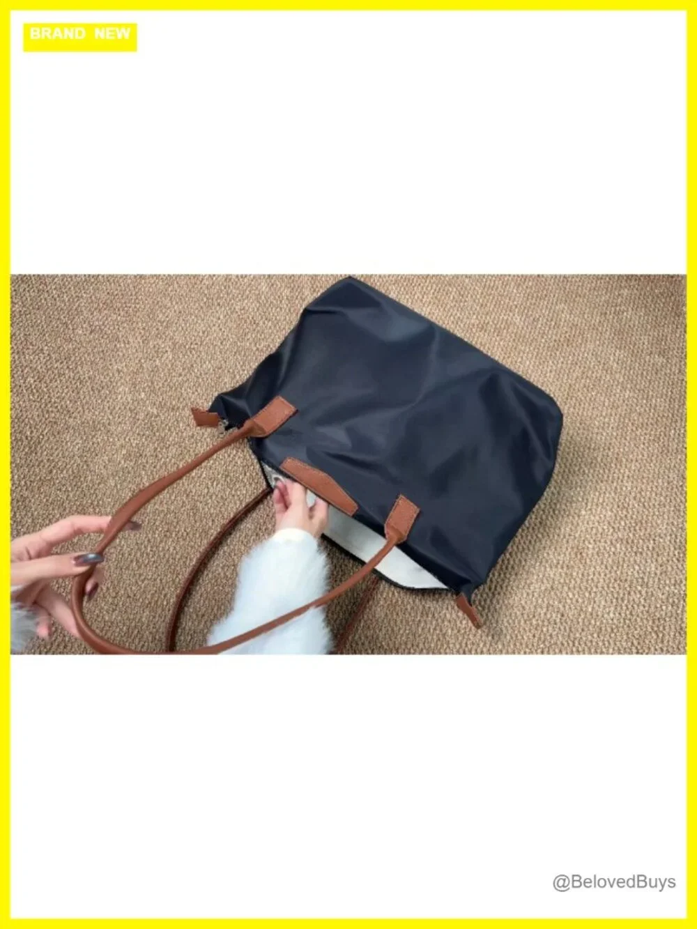 Large Capacity Nylon Tote Bag with Leather Handles, Hobo Shoulder Purse,